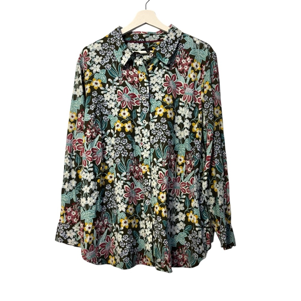 Talbolt Floral Button-Up Blouse Blue Women’s Size 2X Vibrant Boho Resort Wear